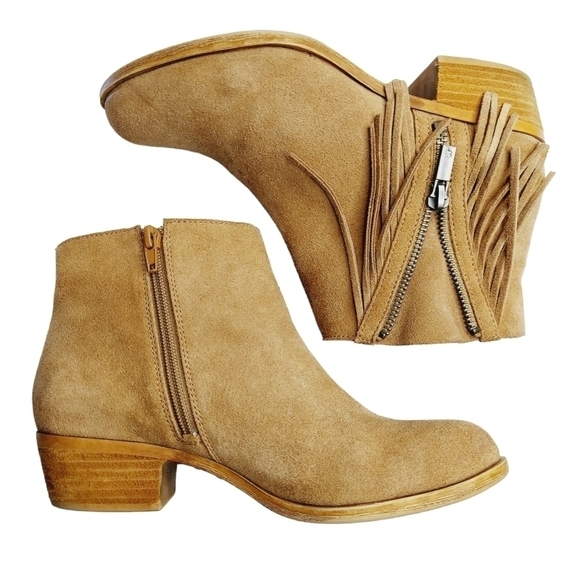 Lucky Brand Fringe Bootie Brown Tan Suede Beeliner Boot Double Zipper Boot Sz 7 - Picture 8 of 16